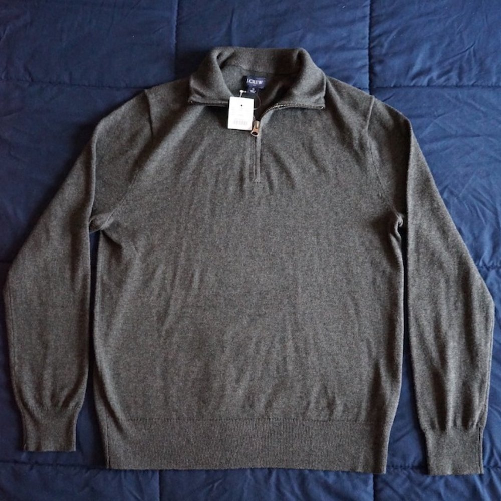 J. Crew Cotton Half-zip Pullover- Charcoal Heather